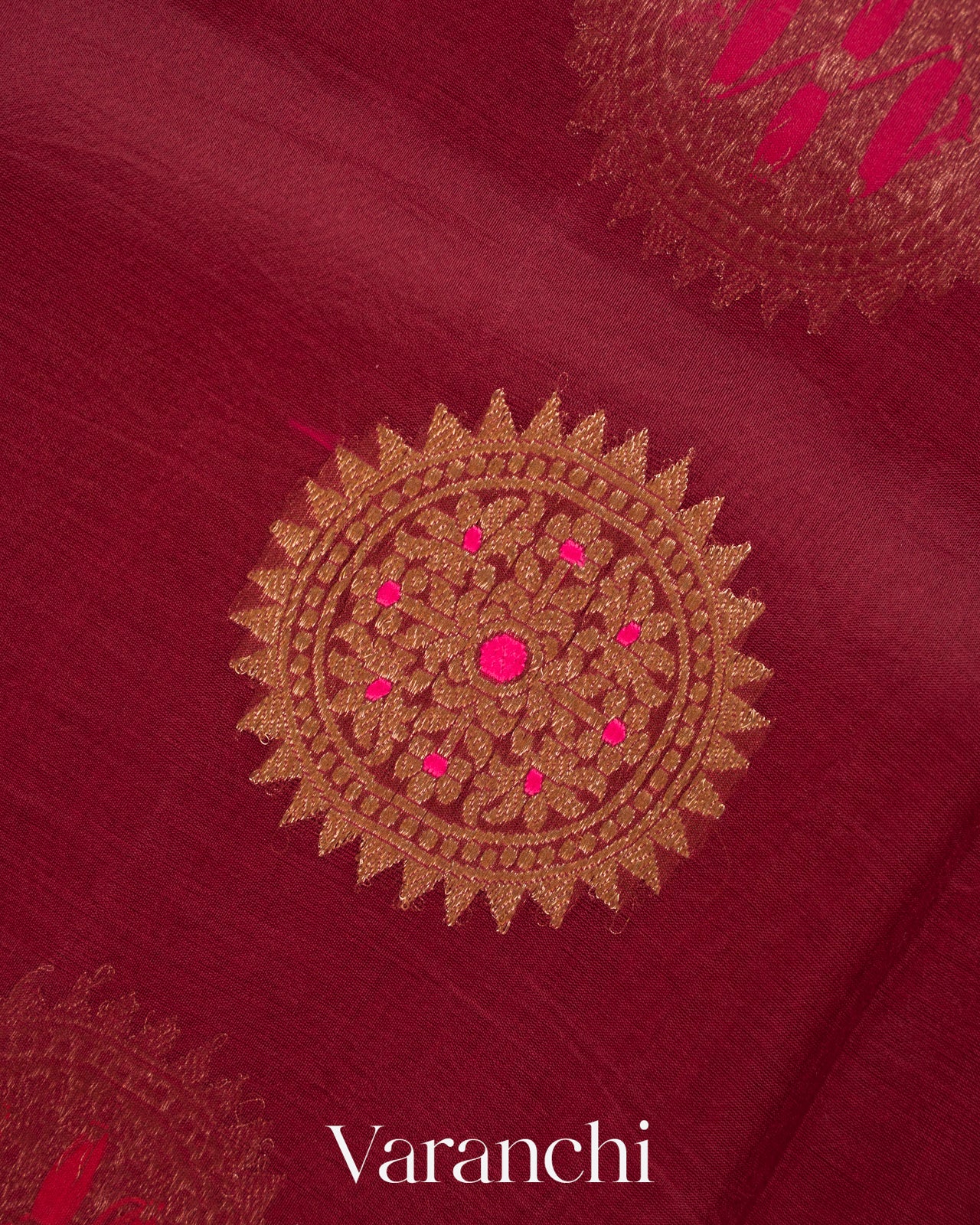 Maroon Embroidered Butta Pure Kora Silk Handloom Saree