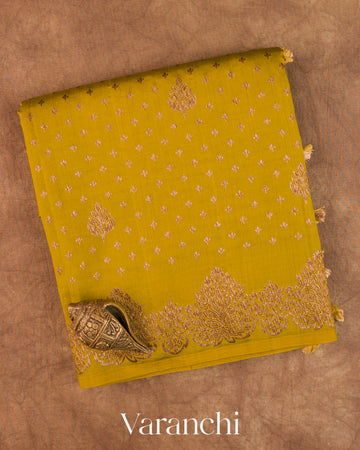 Olive Green Pure Chiniya Silk Saree