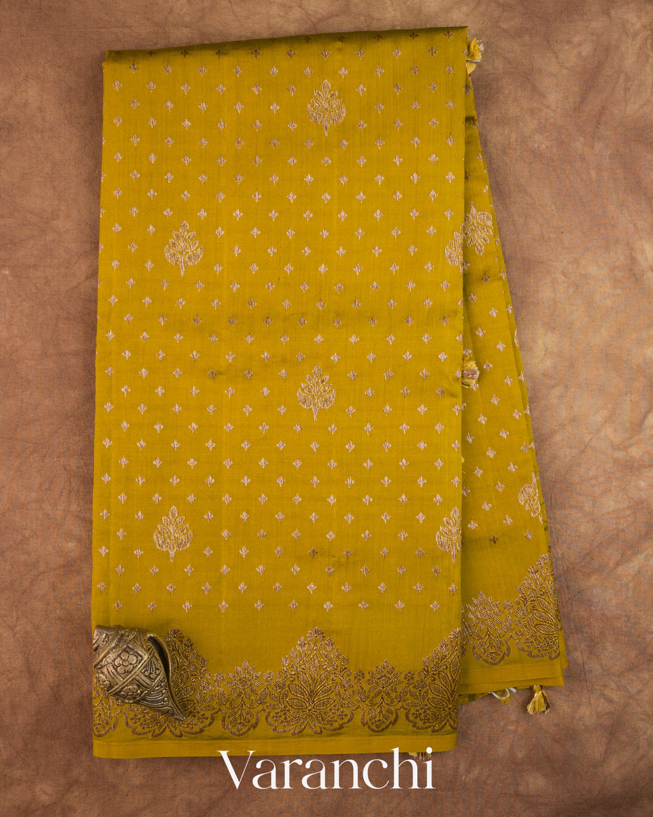 Olive Green Pure Chiniya Silk Saree