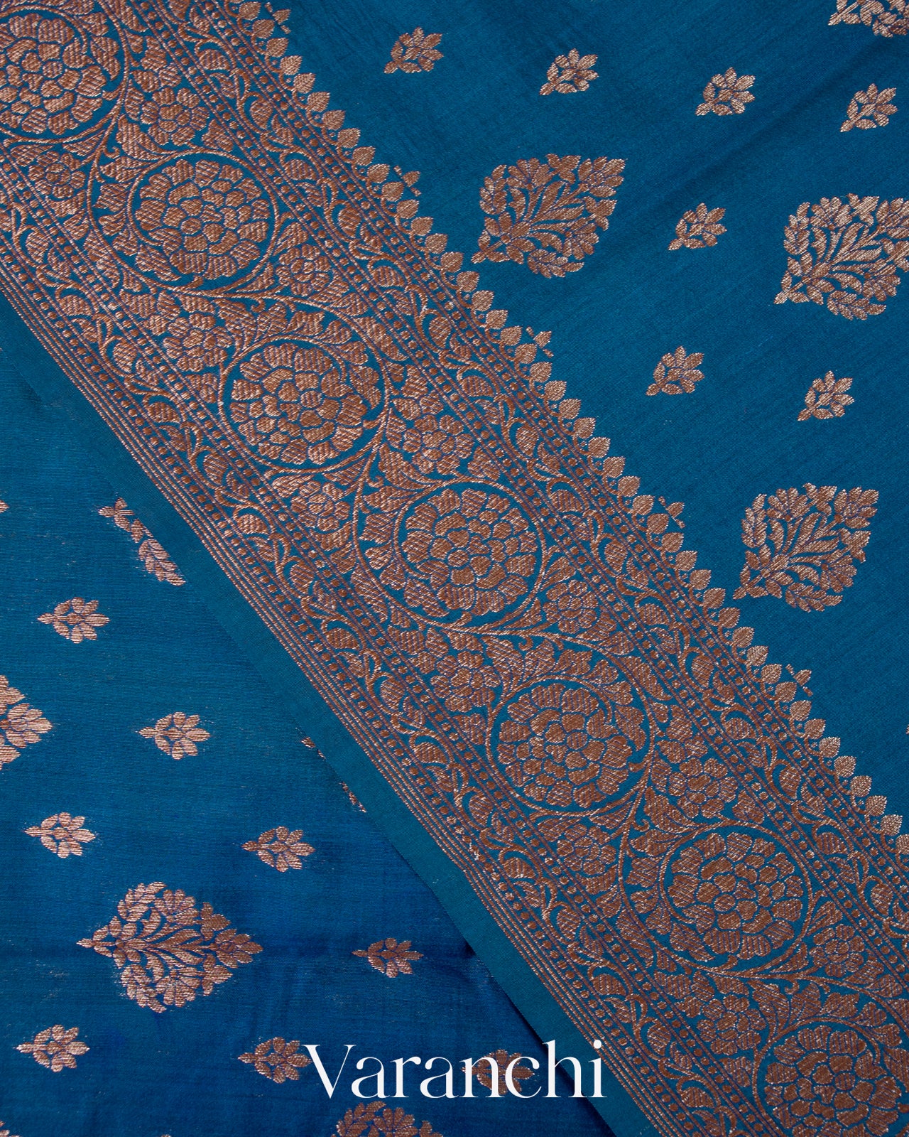 Peacock Blue Pure Chiniya Silk Saree