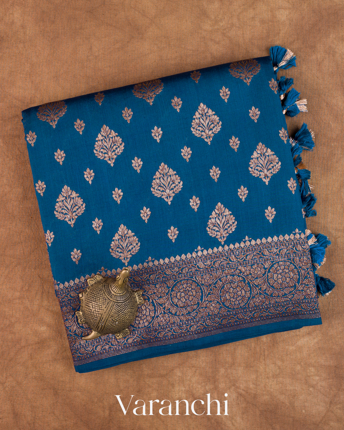 Peacock Blue Pure Chiniya Silk Saree