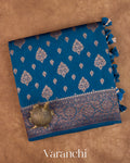 Peacock Blue Pure Chiniya Silk Saree
