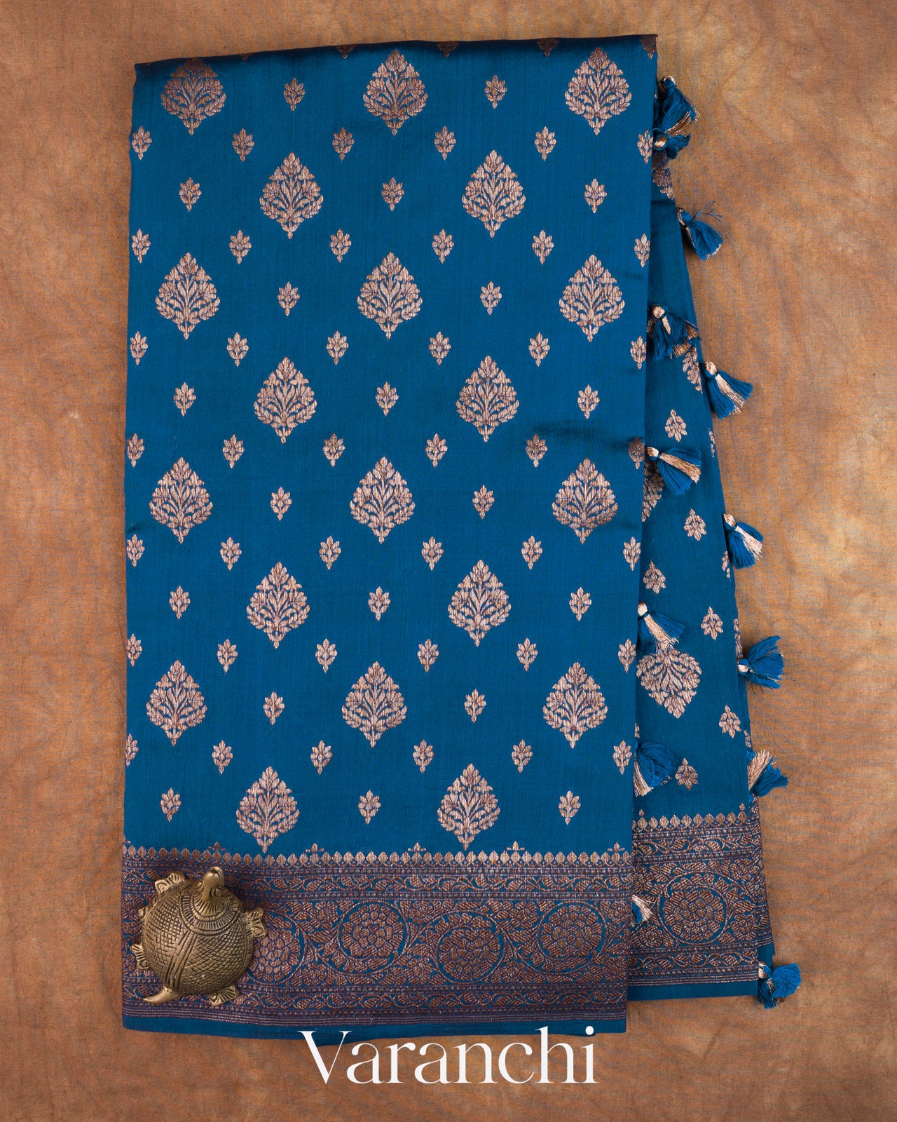 Peacock Blue Pure Chiniya Silk Saree