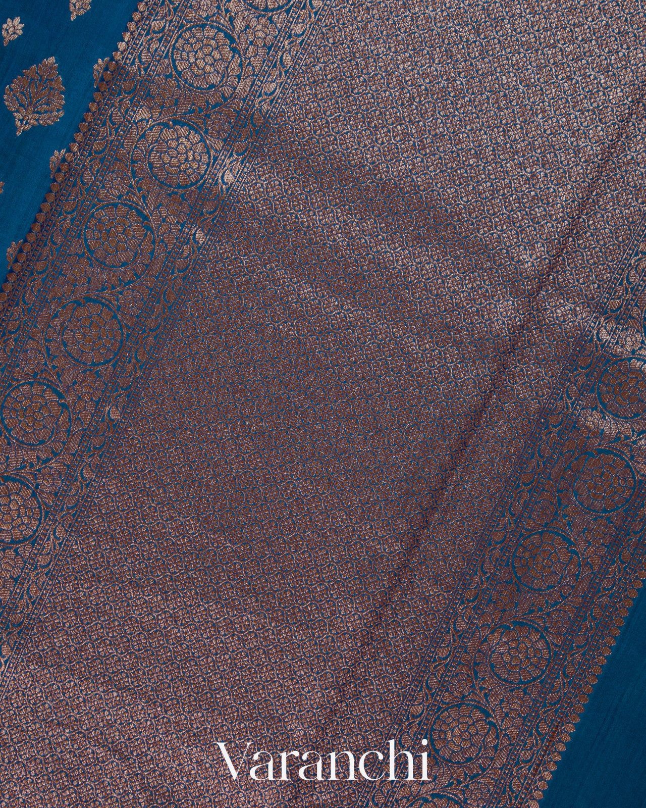 Peacock Blue Pure Chiniya Silk Saree