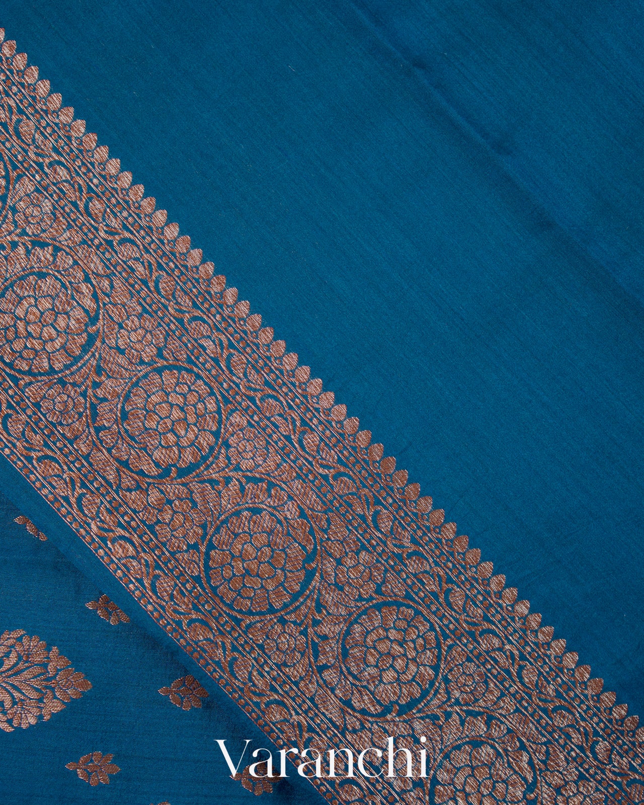 Peacock Blue Pure Chiniya Silk Saree