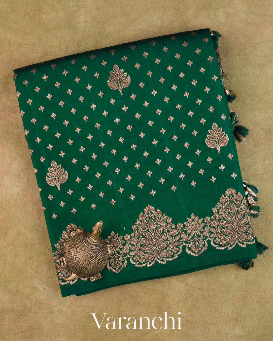 Bottle Green Pure Chiniya Silk Saree