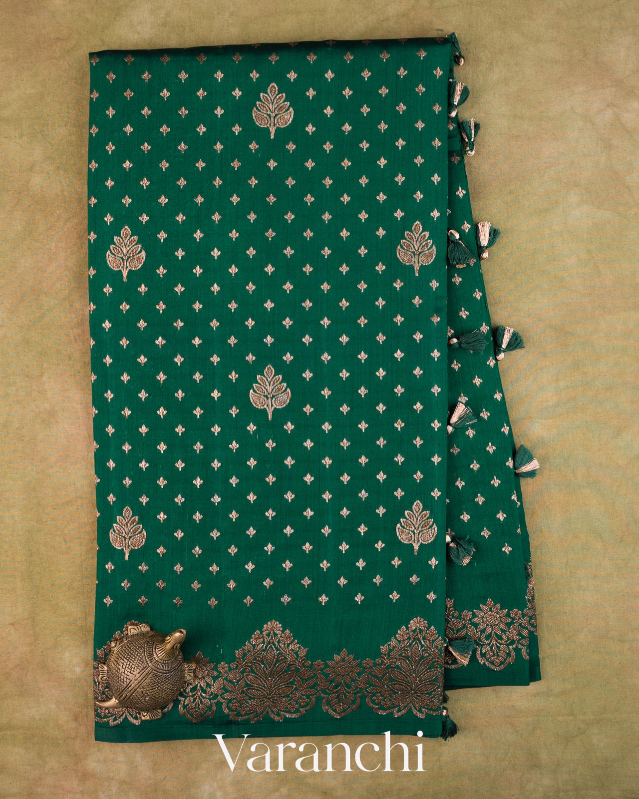 Bottle Green Pure Chiniya Silk Saree