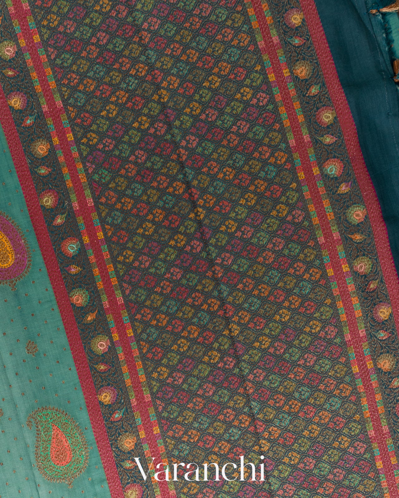 Teal Blue Pure Chiniya Silk Saree