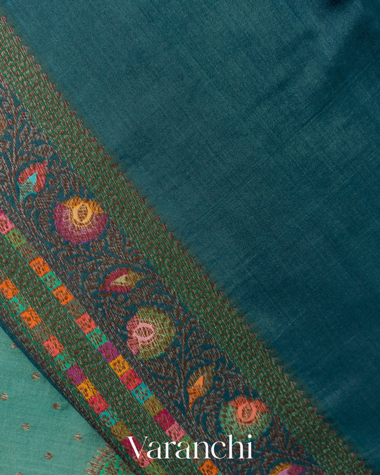 Teal Blue Pure Chiniya Silk Saree