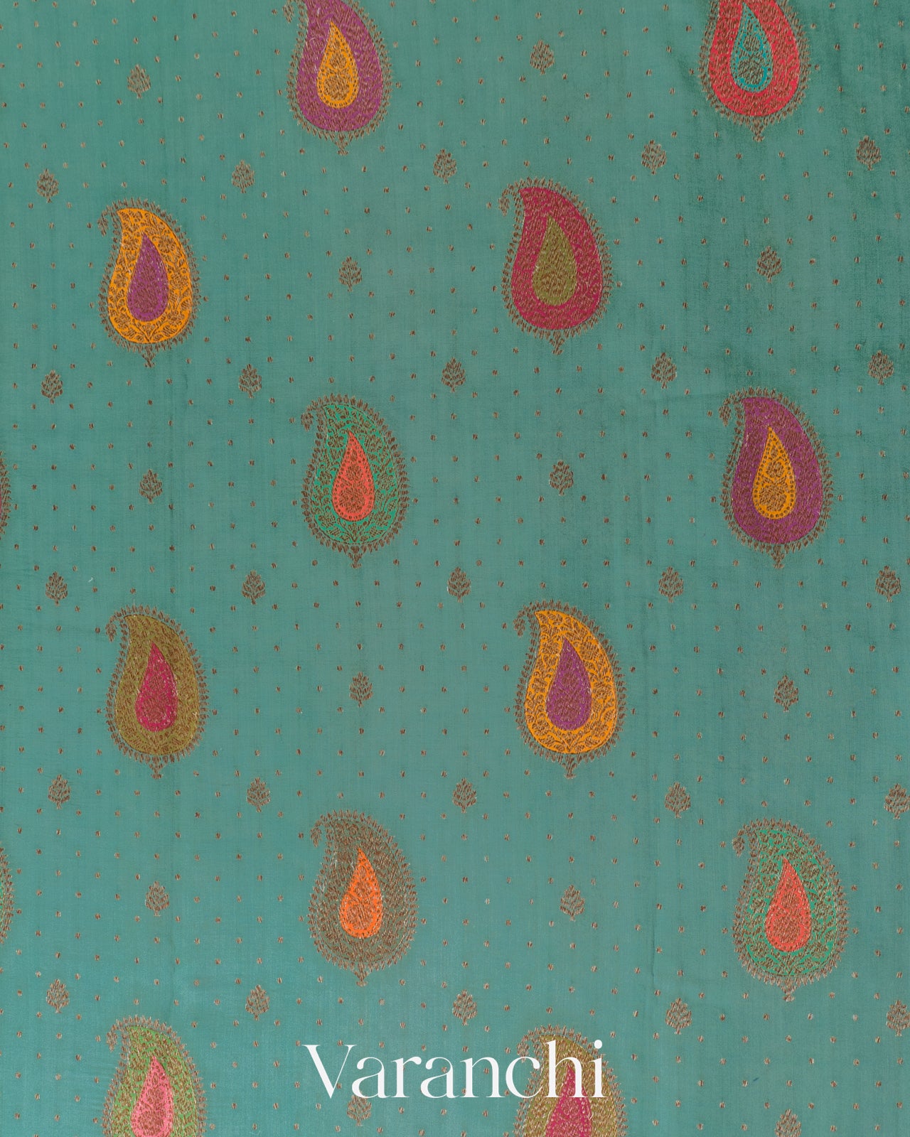Teal Blue Pure Chiniya Silk Saree
