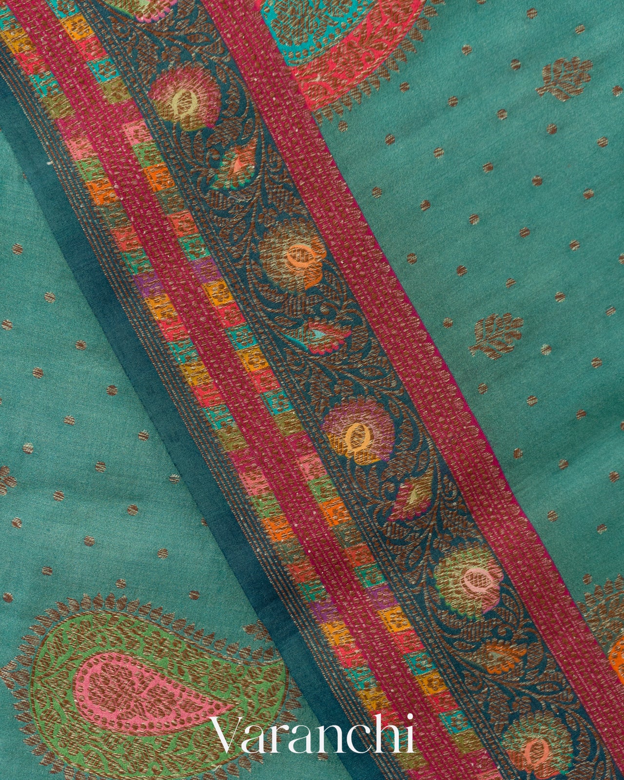 Teal Blue Pure Chiniya Silk Saree