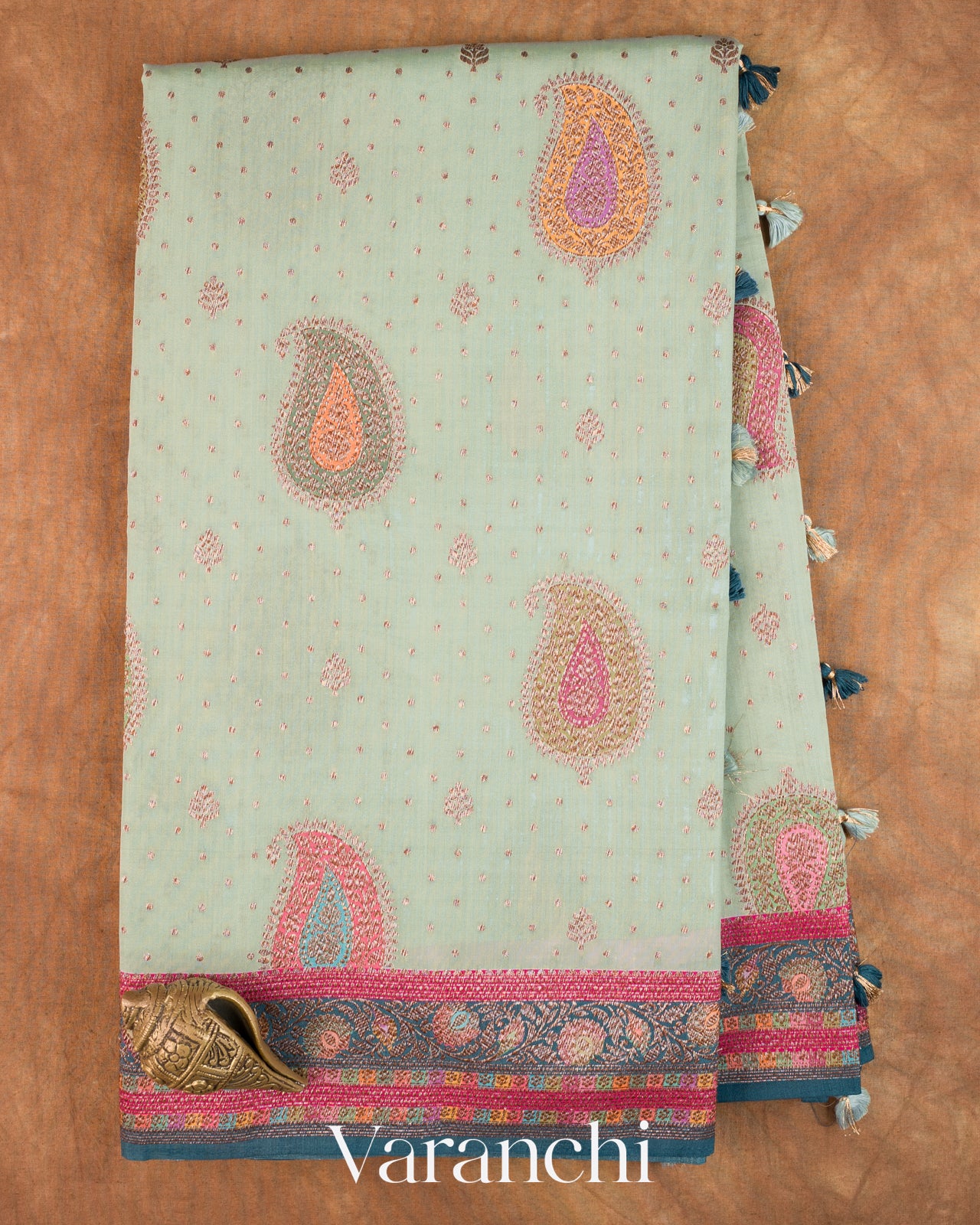 Mint Green Pure Chiniya Silk Saree