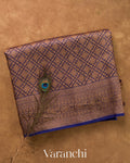 Navy Blue Brocade Pure Kora Silk Saree