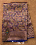 Navy Blue Brocade Pure Kora Silk Saree