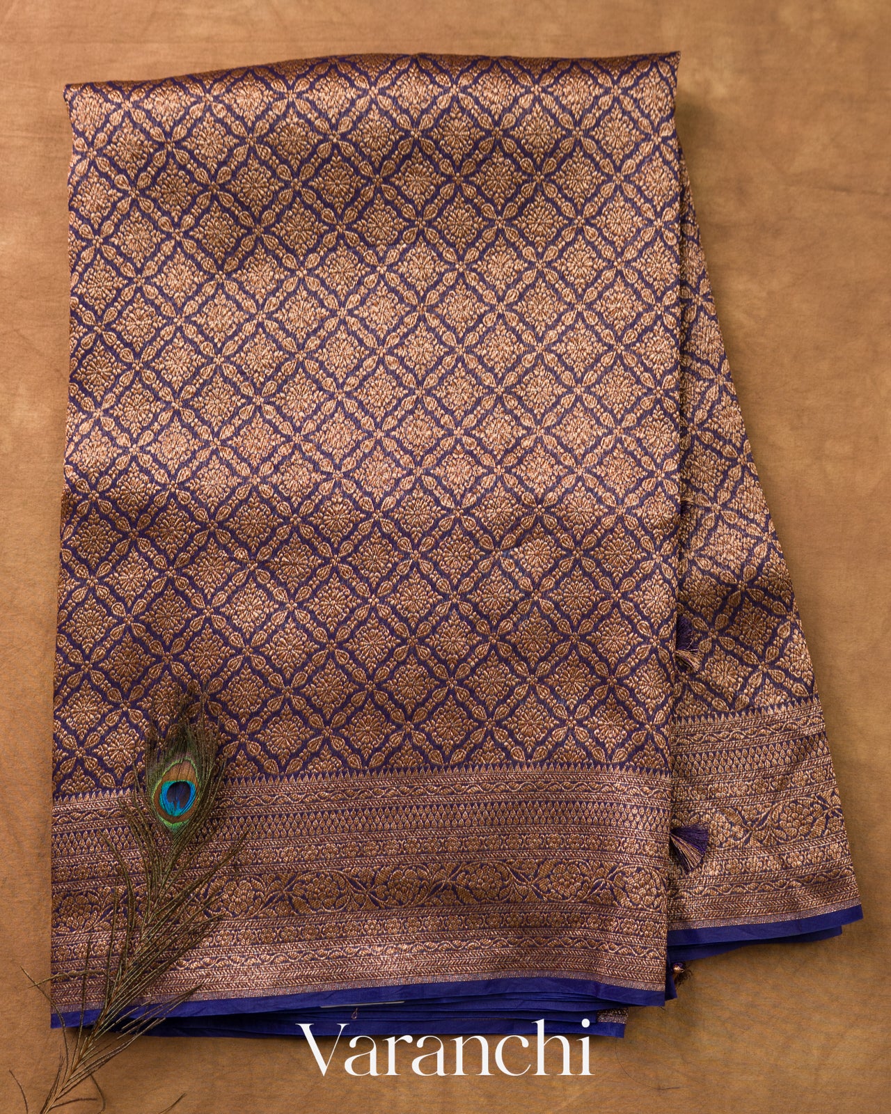Navy Blue Brocade Pure Kora Silk Saree