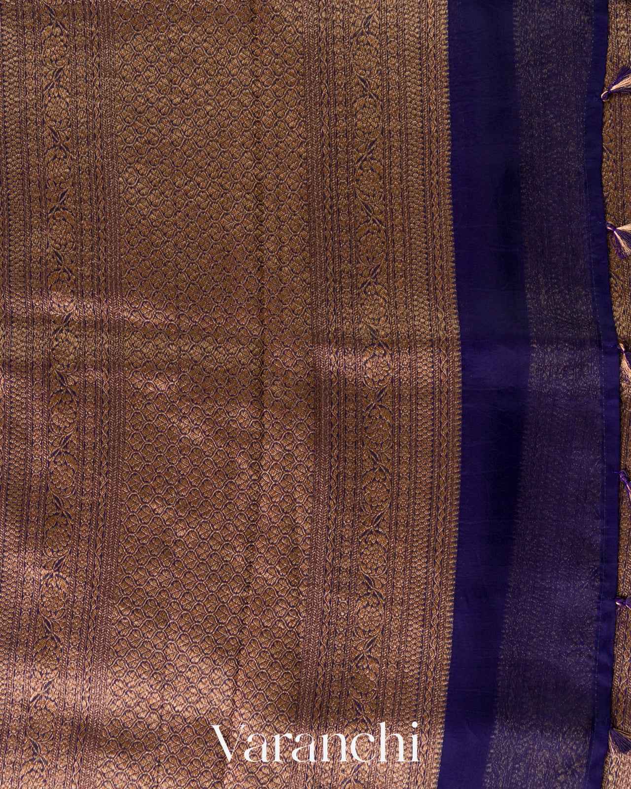 Navy Blue Brocade Pure Kora Silk Saree