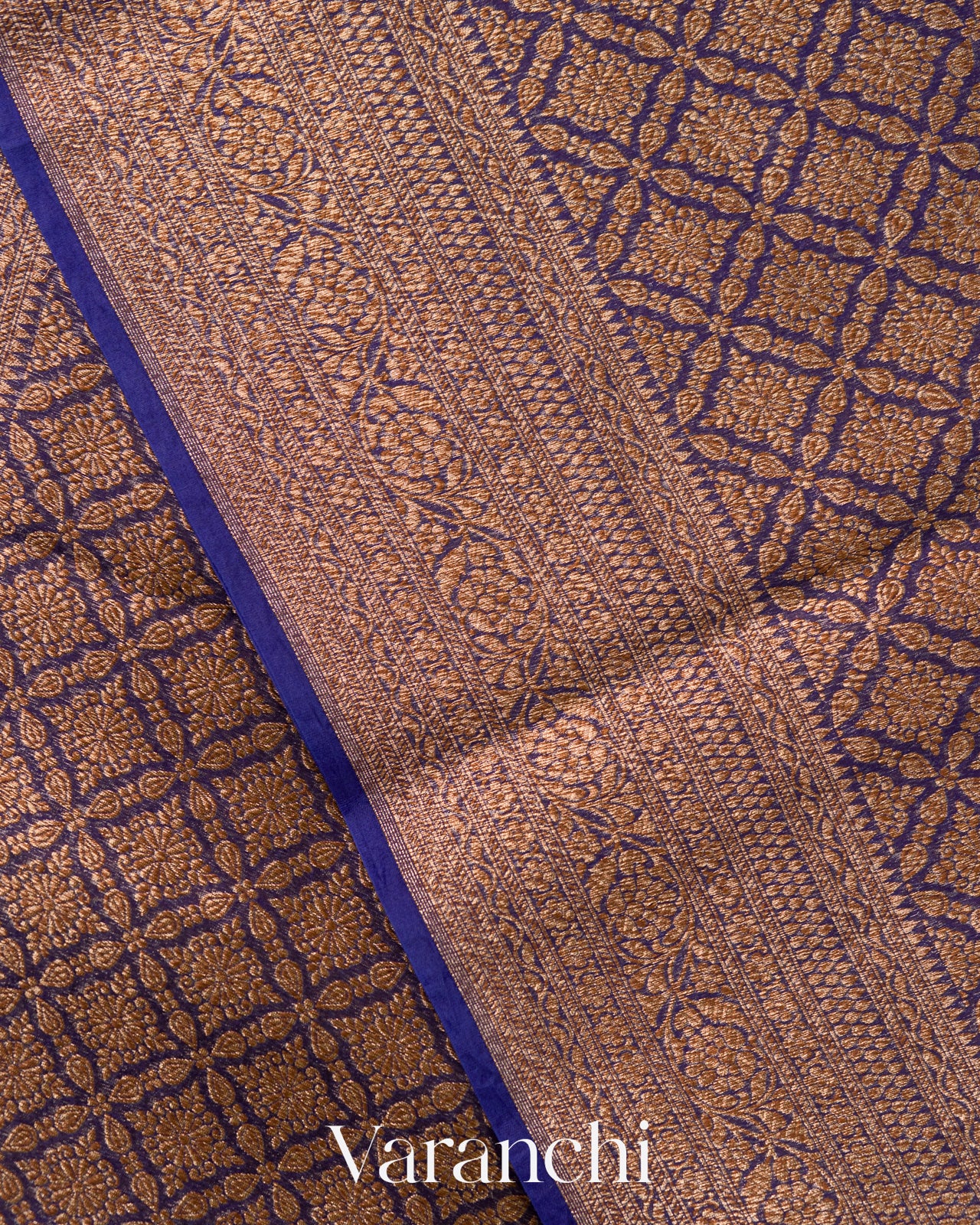 Navy Blue Brocade Pure Kora Silk Saree