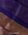 Navy Blue Brocade Pure Kora Silk Saree
