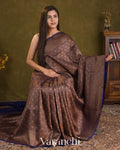 Navy Blue Brocade Pure Kora Silk Saree