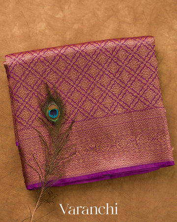 Purple Brocade Pure Kora Silk Saree