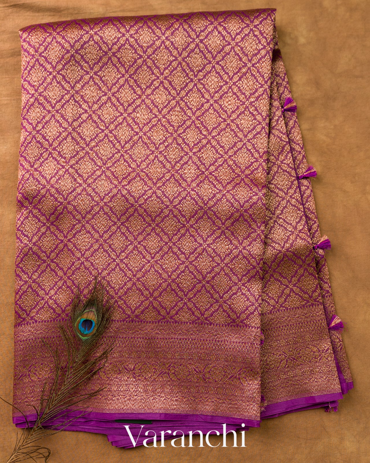 Purple Brocade Pure Kora Silk Saree