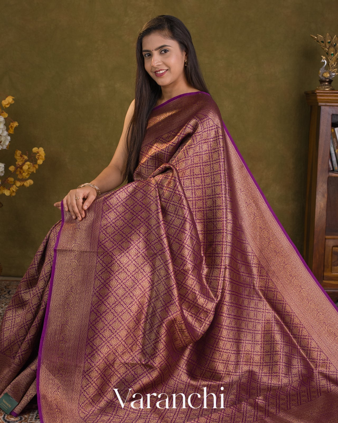 Purple Brocade Pure Kora Silk Saree