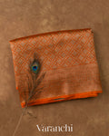 Rust Orange Brocade Pure Kora Silk Saree