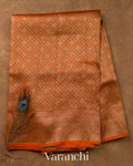 Rust Orange Brocade Pure Kora Silk Saree