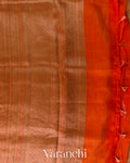 Rust Orange Brocade Pure Kora Silk Saree