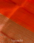 Rust Orange Brocade Pure Kora Silk Saree