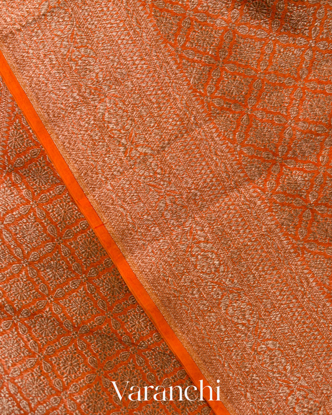 Rust Orange Brocade Pure Kora Silk Saree