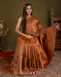 Rust Orange Brocade Pure Kora Silk Saree