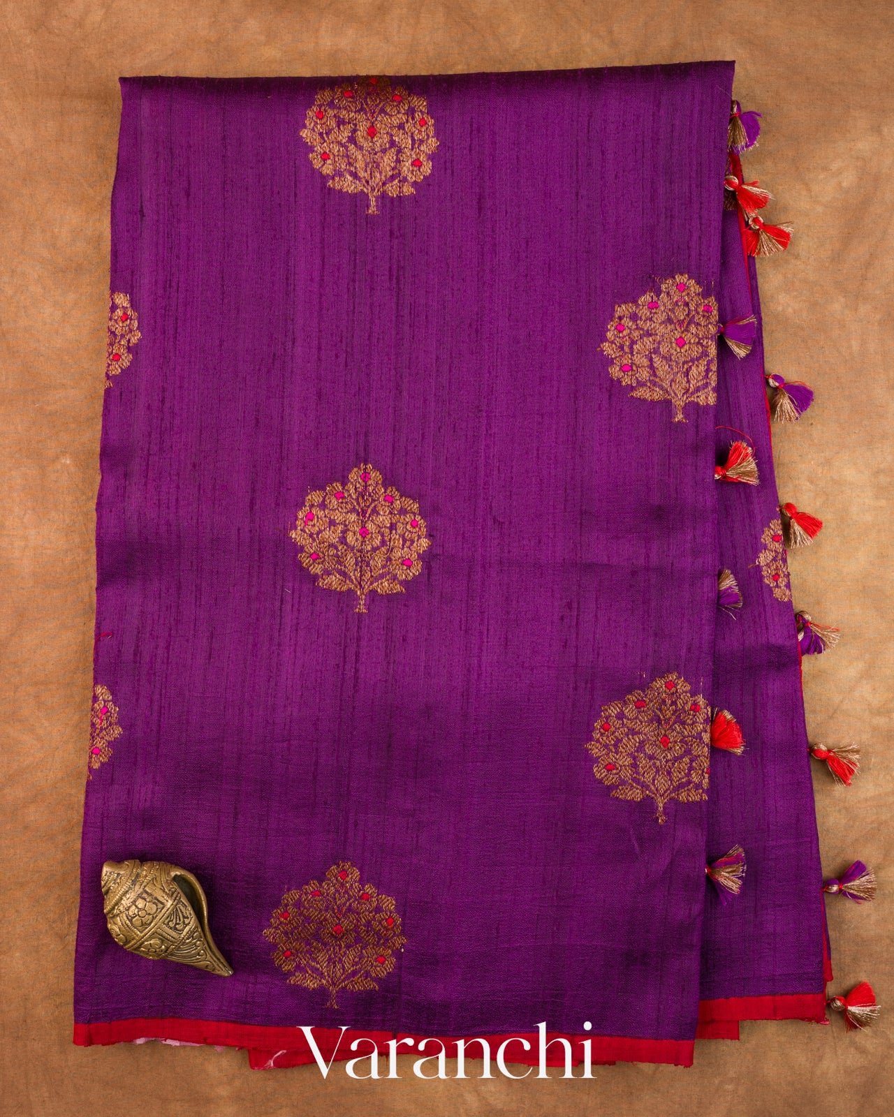 Purple Pure Raw Silk Handloom Saree
