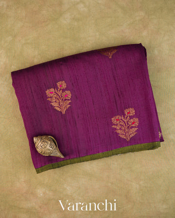 Purple Pure Raw Silk Handloom Saree