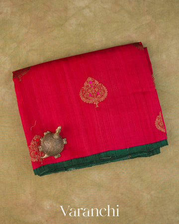 Chilly Red Pure Raw Silk Handloom Saree