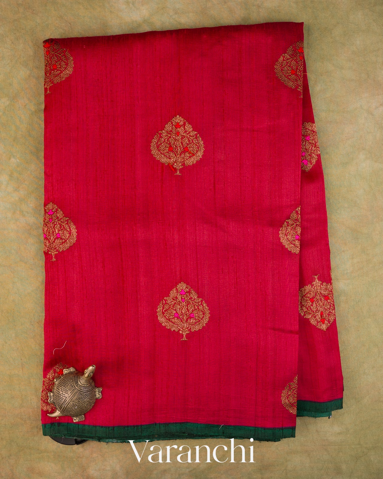 Chilly Red Pure Raw Silk Handloom Saree