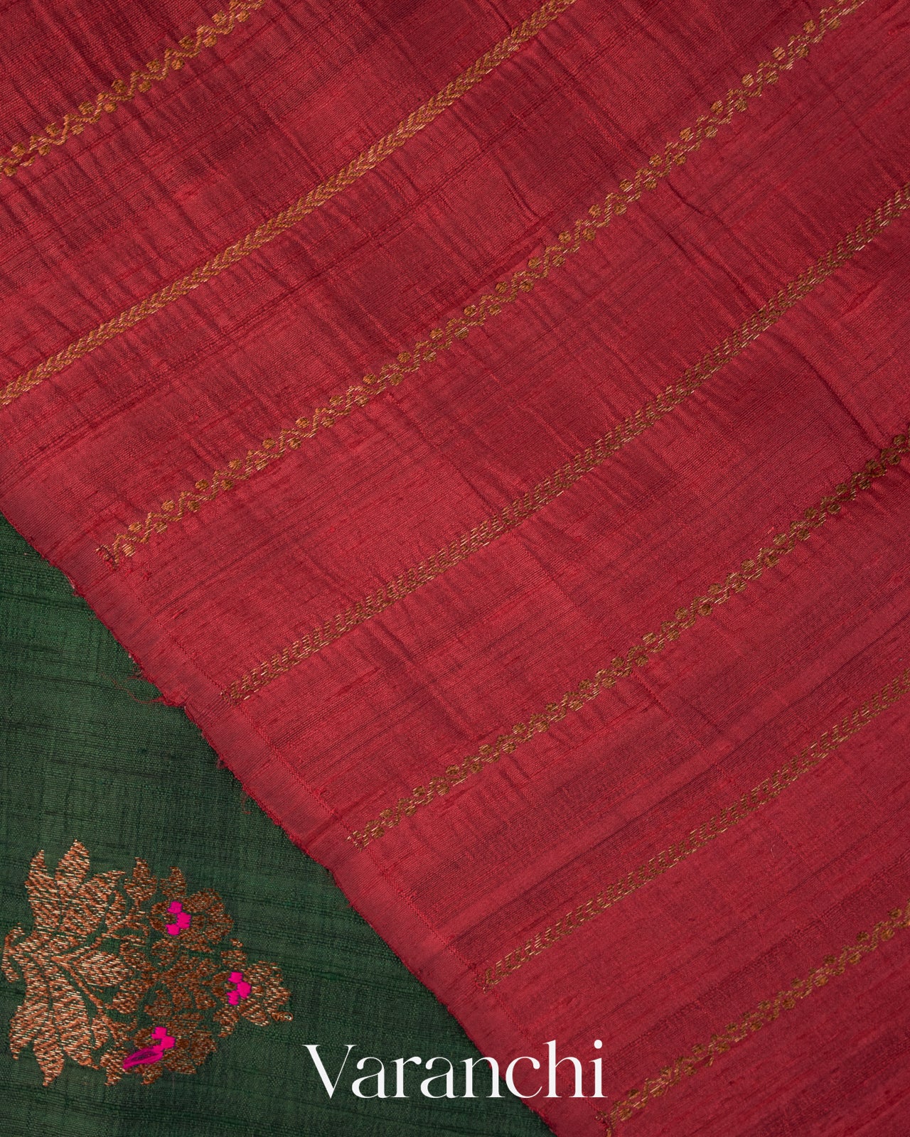 Bottle Green Pure Raw Silk Handloom Saree