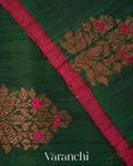 Bottle Green Pure Raw Silk Handloom Saree
