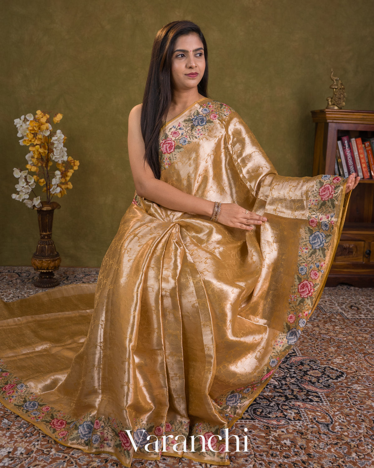 Golden Yellow Brocade Pure Kora Silk Saree