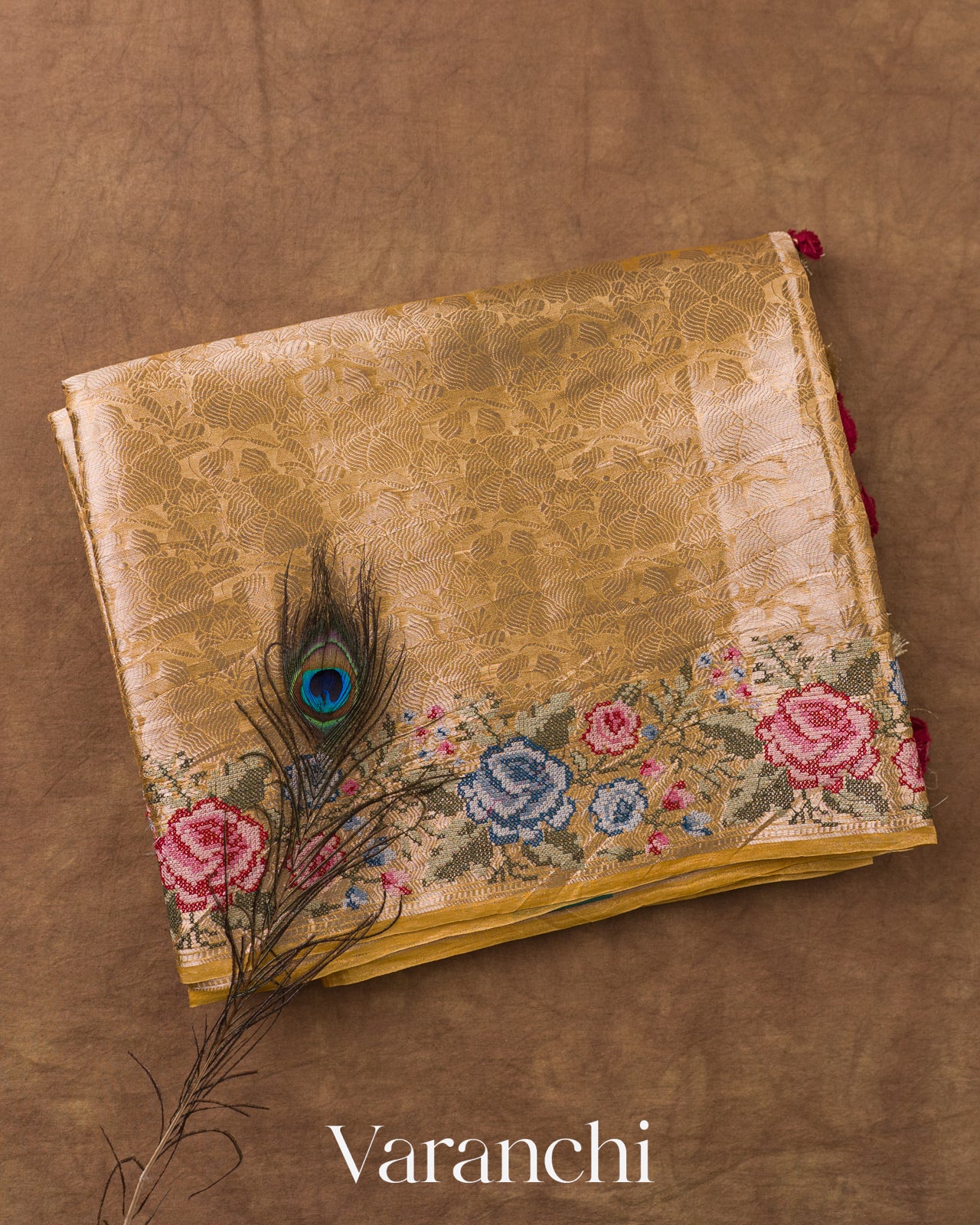 Golden Yellow Brocade Pure Kora Silk Saree