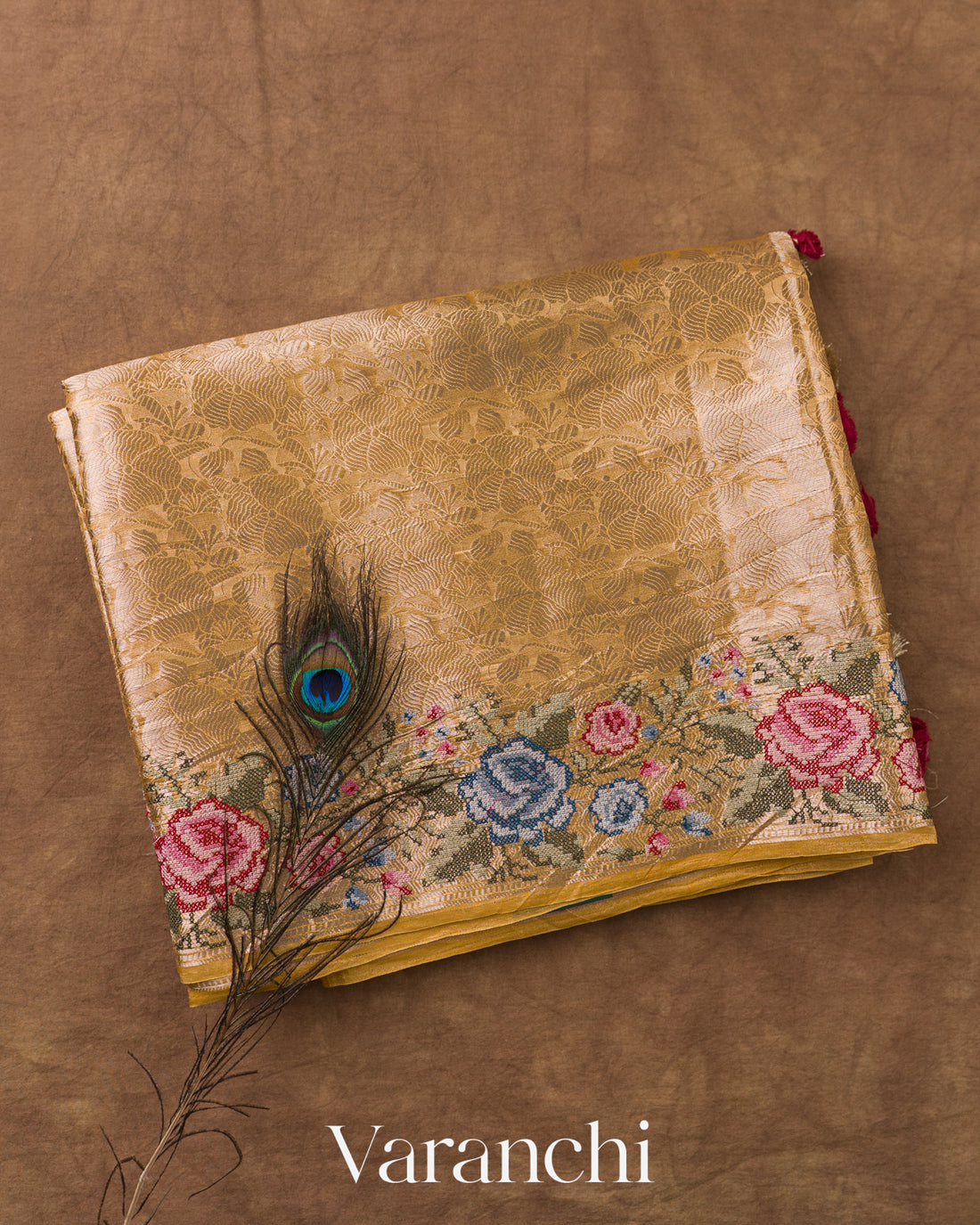 Golden Yellow Brocade Pure Kora Silk Saree