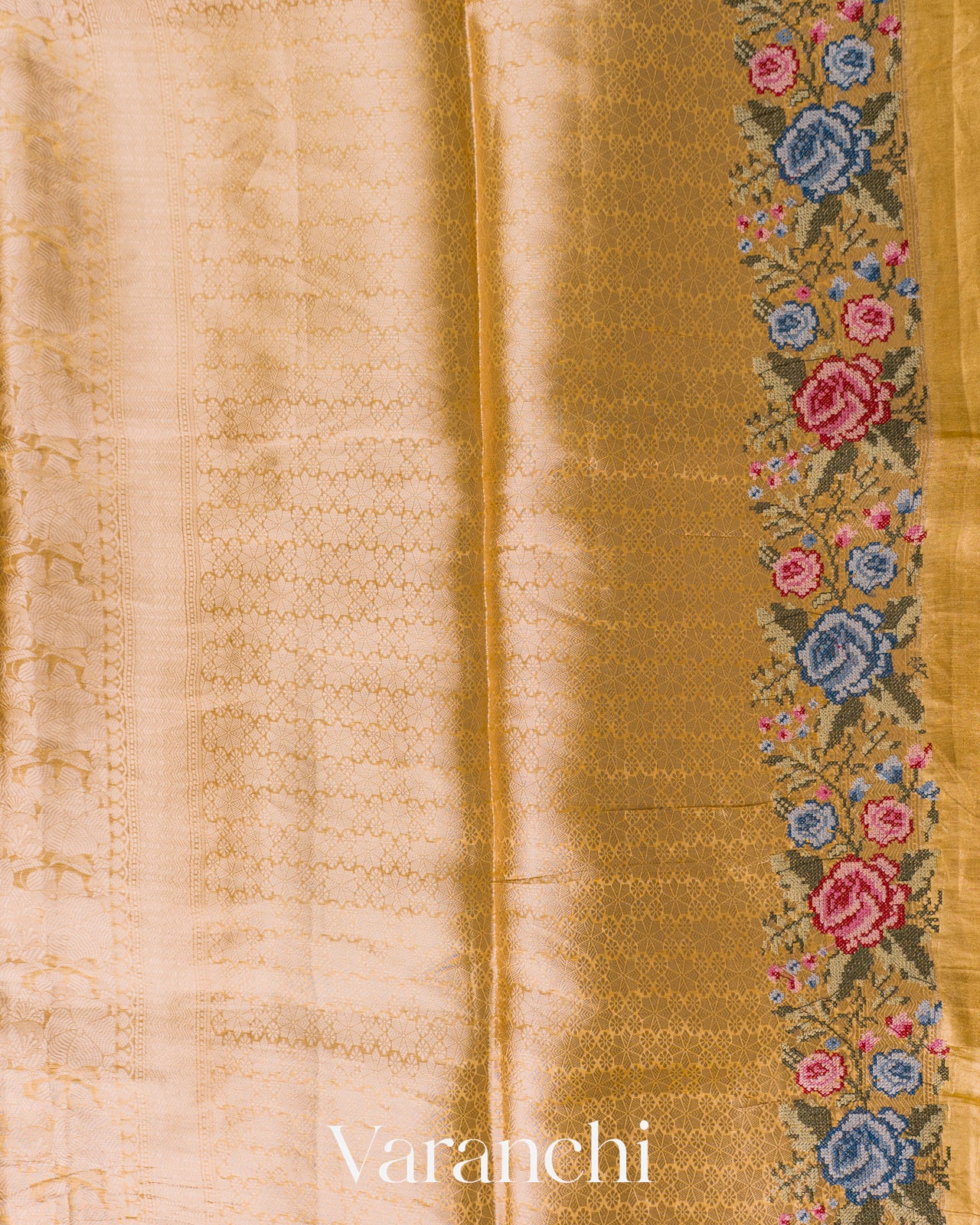 Golden Yellow Brocade Pure Kora Silk Saree