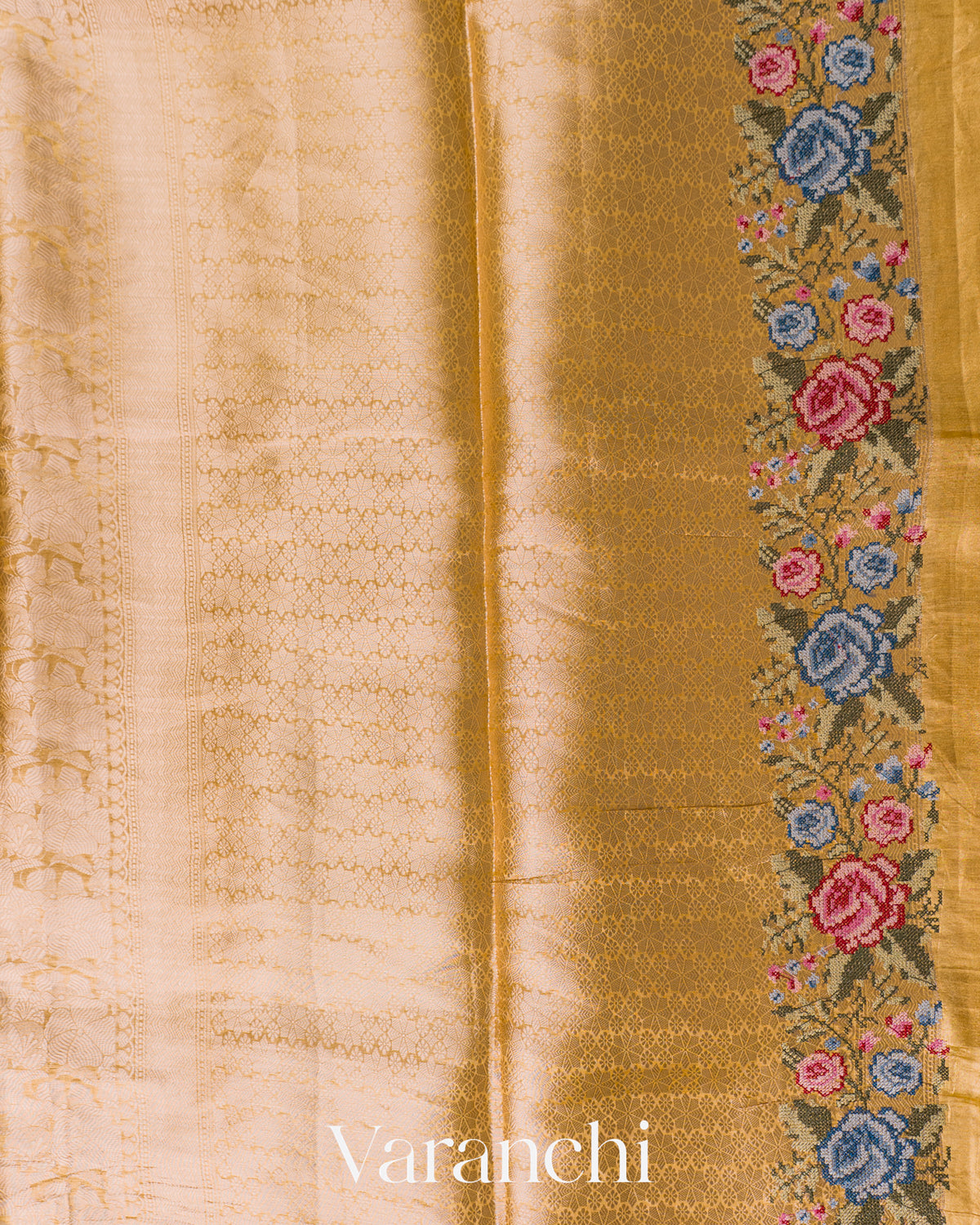 Golden Yellow Brocade Pure Kora Silk Saree