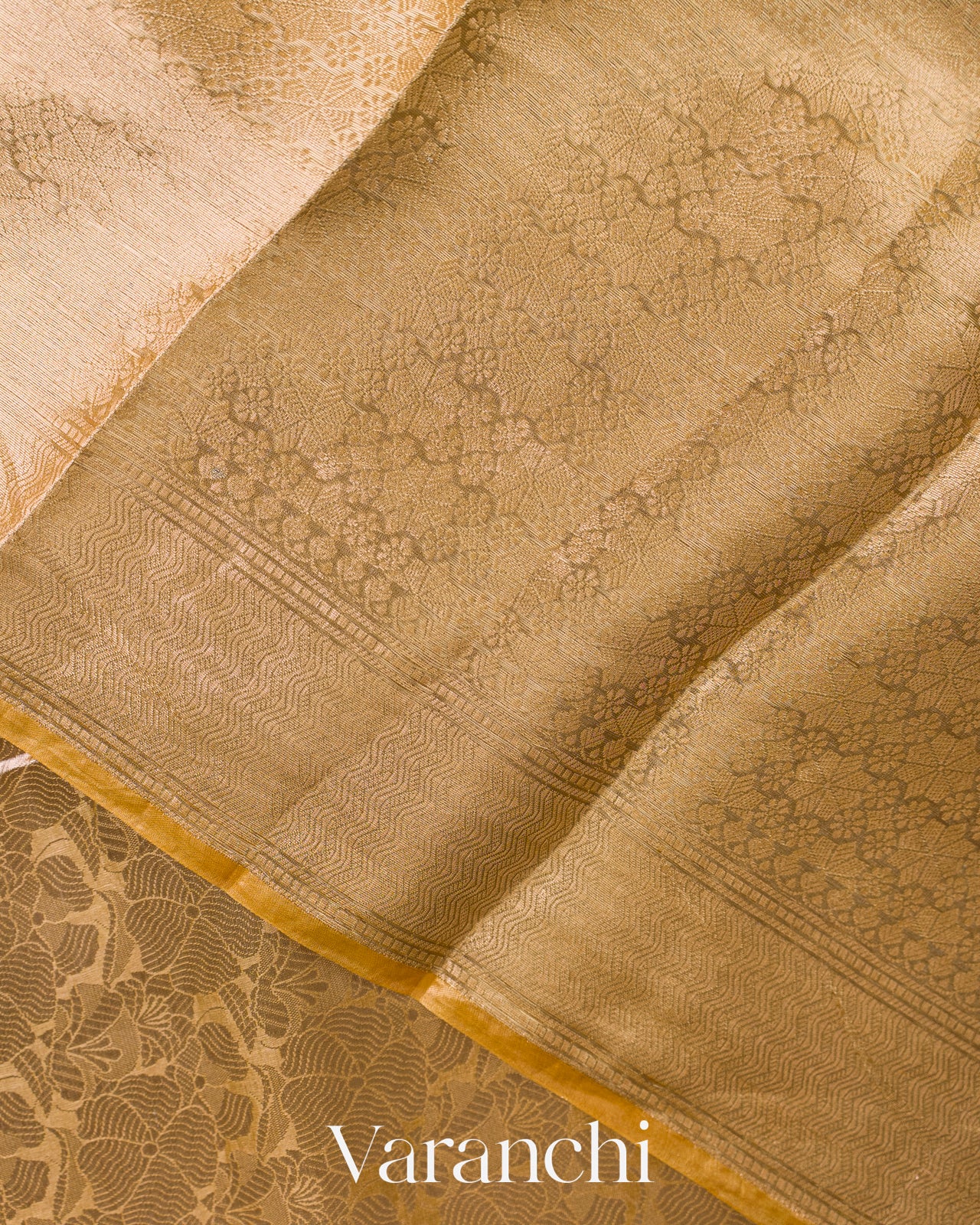 Golden Yellow Brocade Pure Kora Silk Saree