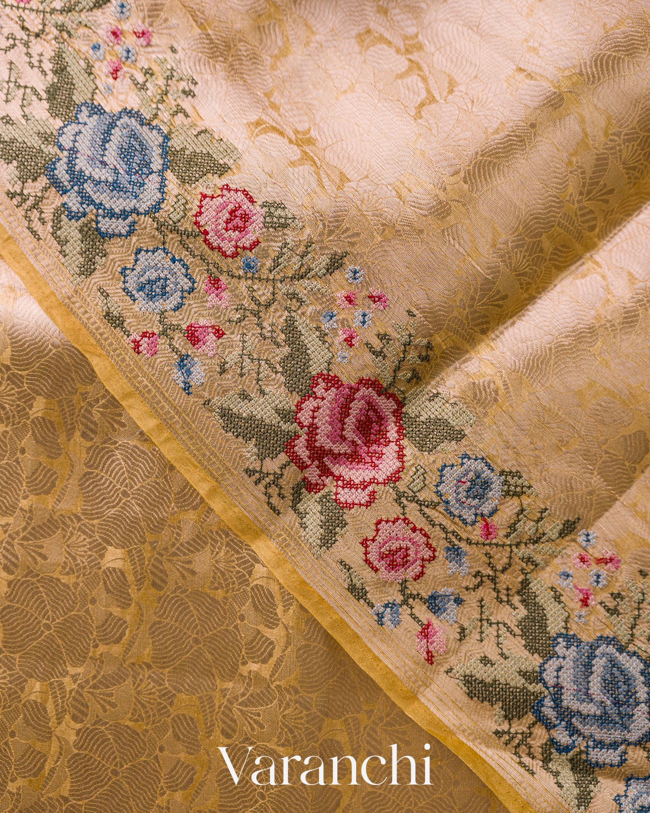 Golden Yellow Brocade Pure Kora Silk Saree