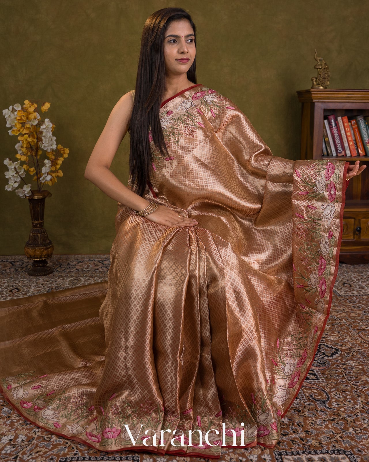 Rose Gold Brocade Pure Kora Silk Saree (fold Wrong Resolution)