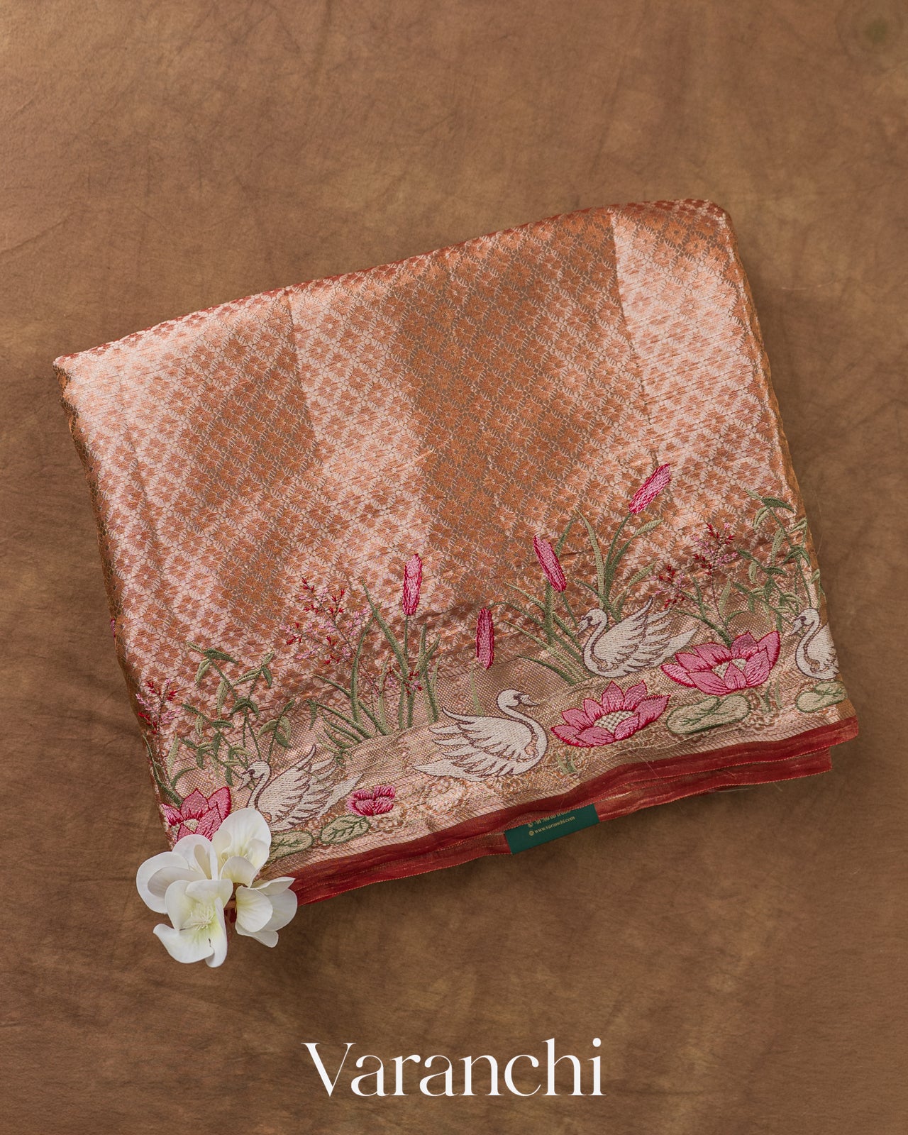 Rose Gold Brocade Pure Kora Silk Saree (fold Wrong Resolution)