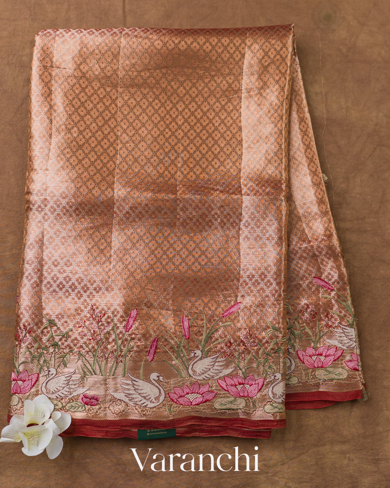 Rose Gold Brocade Pure Kora Silk Saree (fold Wrong Resolution)