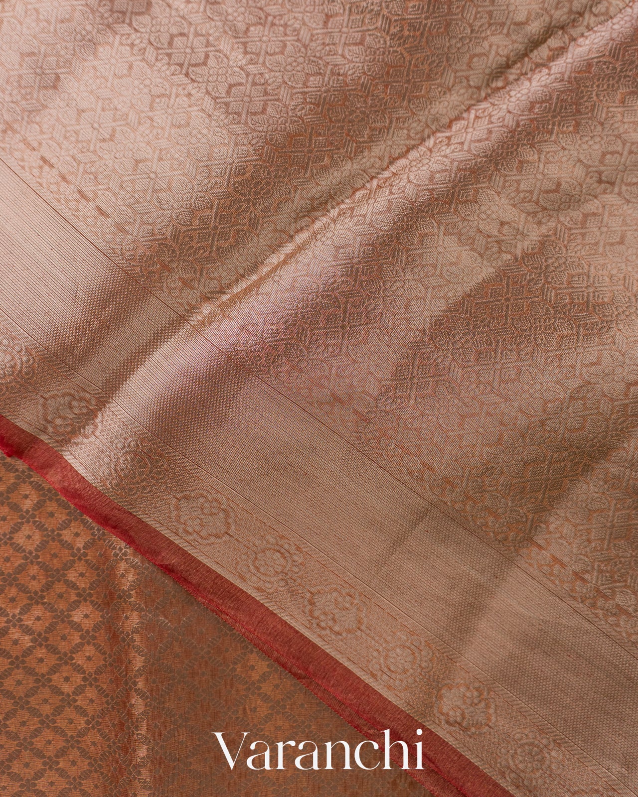 Rose Gold Brocade Pure Kora Silk Saree (fold Wrong Resolution)