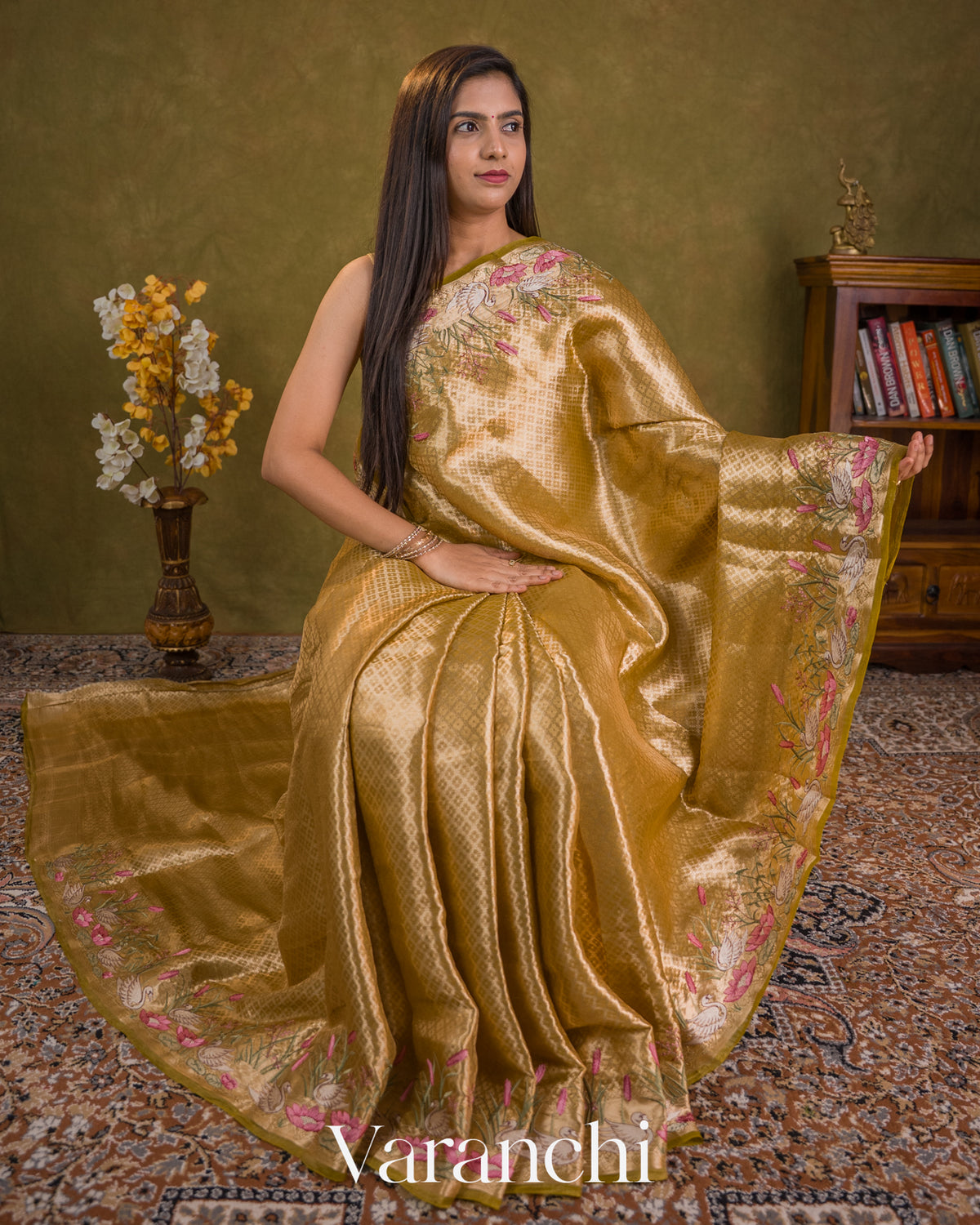 Golden Yellow Brocade Pure Kora Silk Saree